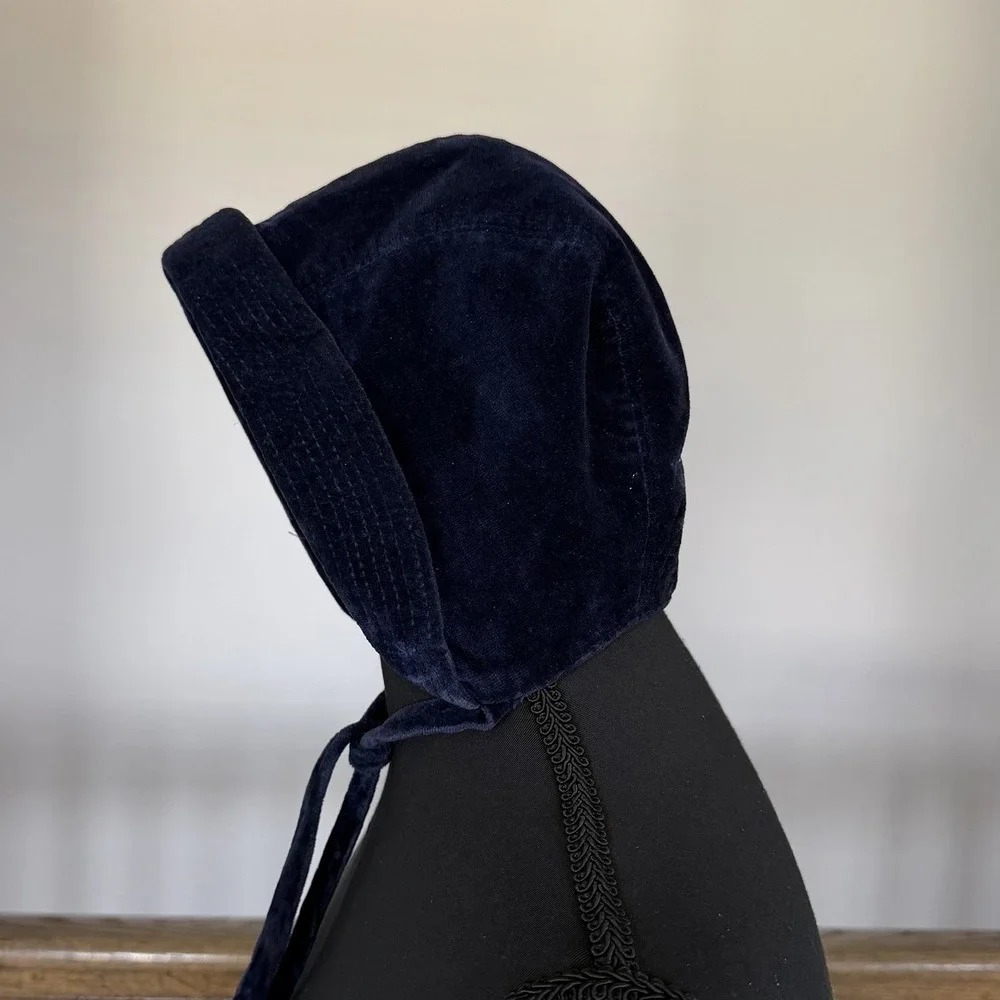 Vintage Emily Jane Made In England Velvet Baby Bonnet Blue Medium Heirloom